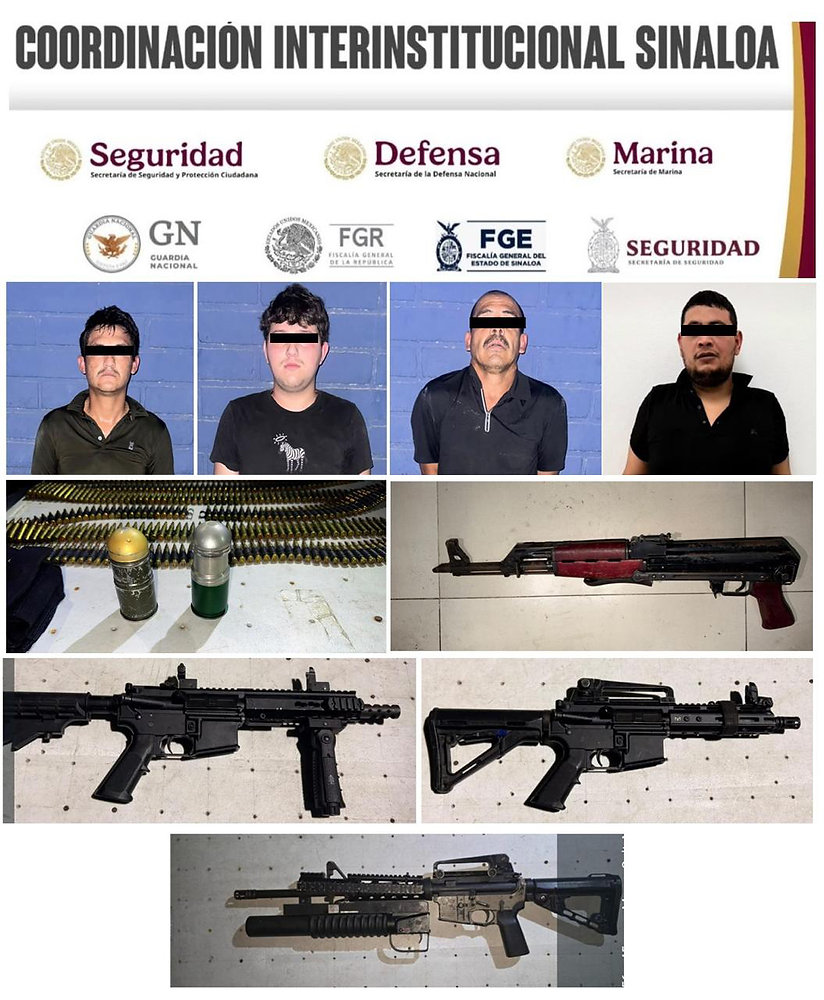 Con fusiles, granadas y presunto fentanilo, el Grupo Interinstitucional detuvo a cuatro civiles en Culiacán