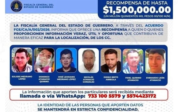 Busca Fiscalía a 7 plagiados en Guerrero; ofrece 1.5 mdp
